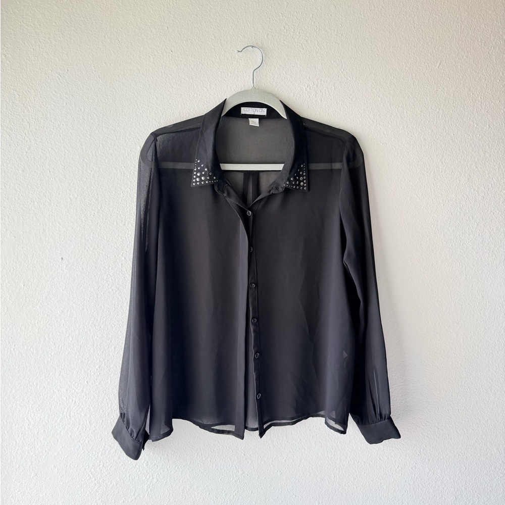 Cotton On Black Sheer Button Down Shirt
